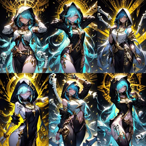 (otherworldly, otherworldly atmosphere, otherworldly appearance), highly insanely detailed, masterpiece, top quality, best quality, highres, 4k, 8k, RAW photo, collar, earrings, jewelry, necklace, armlet,
(long_hair, long hair, random colors cloth, random colors hair, random long hair, dynamic hair, glowing hair, hair over one eye),
(eyelashes, eyeliner, eyeshadow, eyelashes),
makeup,
(dynamic pose), (dynamic weather), (dynamic background), nsfw,
((ancient egyptian theme)), golden ornaments,
1girl, (portrait),
hoodie, (edgBones, ancient egyptian theme edgBones, a woman in a hoodie made of bones, wearing edgBones:1.4),
<lora:edgBoneHoodies:0.7>,
BREAK, (fantasy world)