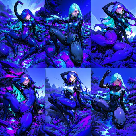 (otherworldly, otherworldly atmosphere, otherworldly appearance), highly insanely detailed, masterpiece, top quality, best quality, highres, 4k, 8k, RAW photo, (long_hair, long hair), collar, earrings, jewelry,
(random colors cloth, random colors hair, random long hair, dynamic hair, glowing hair),
long hair, eyelashes, eyeliner, makeup, hair over one eye,
(dynamic pose), (dynamic weather),
(Realistic:1.5) EdobScorpion, retro artstyle, sword, what, full body, realistic, monster, food focus, bug, blue sky, purple theme, <lora:EdobScorpionPhotoReal_v1.0:0.8>,
(smiling at viewer), (fantasy world)