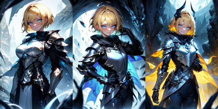 (otherworldly, otherworldly atmosphere, otherworldly appearance), highly insanely detailed, masterpiece, top quality, best quality, highres, 4k, 8k, RAW photo, Caribbean, dark tunnel, 
village, upper body, cowboy shot, looking at viewer, smile, 
<lora:zs_Jeanne:1>,  jeannesmt, armor, blonde hair, blue eyes, short hair, cape, knight, greaves, (fantasy world)