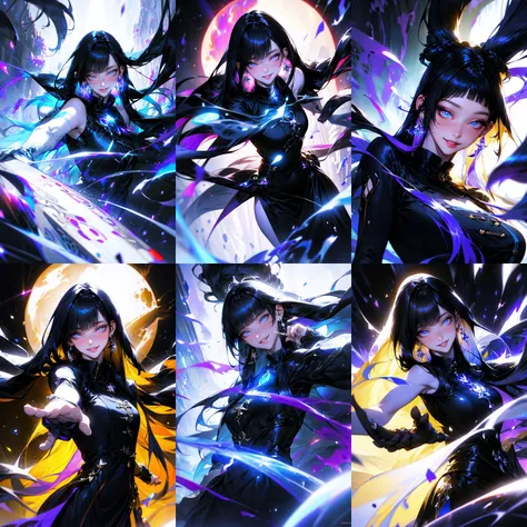 (otherworldly, otherworldly atmosphere, otherworldly appearance), highly insanely detailed, masterpiece, top quality, best quality, highres, 4k, 8k, RAW photo, (long_hair, long hair), collar, earrings, jewelry,
(random colors cloth, random colors hair, random long hair, dynamic hair, glowing hair),
long hair, eyelashes, eyeliner, makeup, hair over one eye,
(dynamic pose), (dynamic weather),
<lora:Karina_v23:0.8>,
1girl, close-up, face, black hair, long hair, soft lighting, depth of field, bokeh, parted lips, blunt bangs,
(smiling at viewer), (fantasy world)