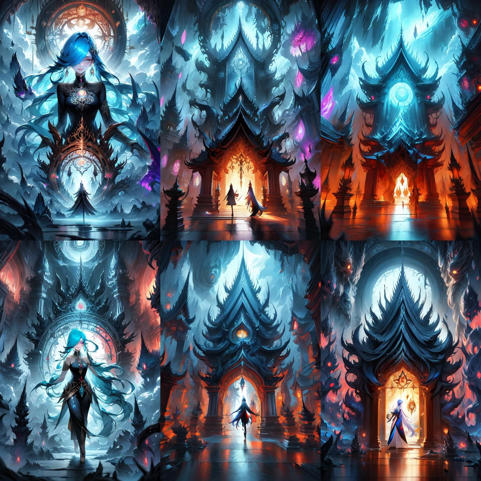 (otherworldly, otherworldly atmosphere, otherworldly appearance), highly insanely detailed, masterpiece, top quality, best quality, highres, 4k, 8k, RAW photo, (long_hair, long hair), collar, earrings, jewelry,
(random colors cloth, random colors hair, random long hair, dynamic hair, glowing hair),
long hair, eyelashes, eyeliner, makeup, hair over one eye,
(dynamic pose), (dynamic weather),
THAILAND'S GATE OF TIME
DIMENSION DOOR
THAI HELL
MAGIC CIRCLE DOOR
THAI HEAVEN
THAI STYLE HOUSE
INSIDE A HEAVENLY THAI CASTLE
<lora:Thai_temple:0.7>
(smiling at viewer), (fantasy world)