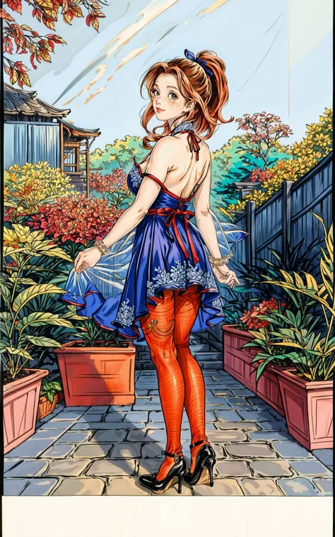 (best quality, masterpiece, colorful, dynamic angle, highest detailed), (fashion photography),
20 yo (Britney Spears:1.3), (curvy:0.9), (full body:1.3), sexy, medium breast, perfect body, detailed gorgeous face, freckled skin, pale skin, long hair, green_eyes, naked breast,
(skintone_pantyhose:1.2), (pussy:1.1), nightie, Silky texture, lace trim, adjustable straps, pastel colors, floral pattern, sheer fabric, V-neckline, satin bows, spaghetti straps, low back, black shoes, walking,
(garden, plants, flowers, trees, shrubs, planters, walkways, lawn area, fences, borders, ornaments), Pixie Cut, orange_hair,
contemporary, minimalist, (ultrahigh resolution textures), (intricate details, hyperdetailed:1.15), detailed, light passing through hair, colorful art, (official art, extreme detailed, highest detailed),
<lora:add_detail:0.8> <lora:LowRA:0.1> <hypernet:coloredPh:0.6>
