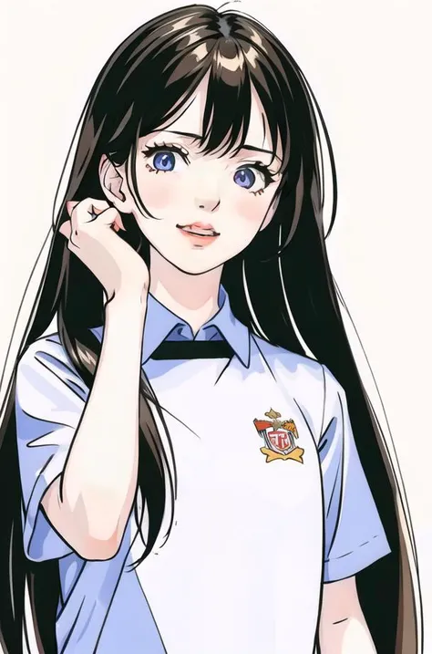 (masterpiece:1.5), (highly detailed:1.5), (realistic art:0.5), (1girl:1.2),
solo,HDR,UHD,64K,

[(white background:1.5),::5],

(illustration:1.2),
(front Photo:1.2), blunt bangs,
(long hair:1.25),
black hair,
black school uniform, student clothes,
clear eyes,
short sleeve,

[<lora:emotionPuppeteerLora_v2Lora:0.8>:0.25],
[{ smiling mouth | screaming mouth | breathing mouth | kissing mouth | snarling mouth | gnashing mouth }:0.25],
[{ seething eyes | grieving eyes | widening eyes | glaring eyes | pleasing eyes }:0.25],