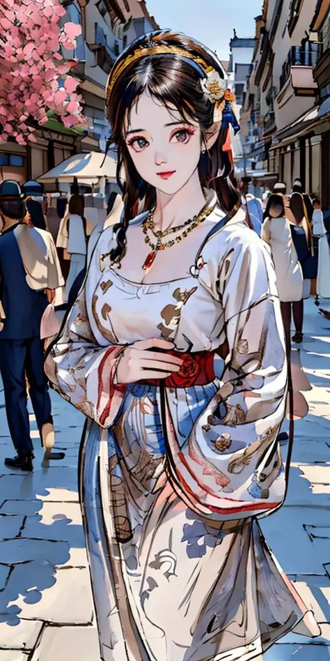 masterpiece,highres, highest quality,intricate detail,best texture,realistic,8k,soft light,perfect shadow, sunny,modern city,crowding street,stores,shopping,falling leaf, portrait,sanmei<lora:Threesister-sanmei:1>,1girl,fasion,big gold necklace,famous watch, cigar,sunglasses,thumb up,walking,Luxury, street shot,