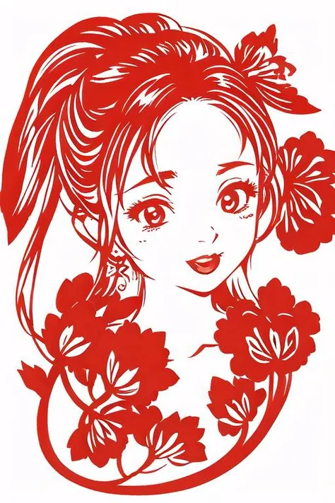 papercutcd, 1girl, cute face, white background, <lyco:papercutcd-000006:1>