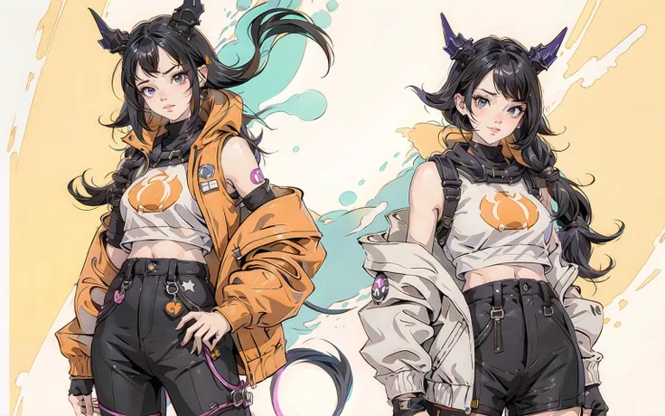 nijilorahorn best quality, on the streets of a cyberlunk desert city <lora:nijilorahorn-000001:0.75>
AND a nijigirl with crystal - clear horns, wearing orange skiwear, twintails, angry face
AND a nijigirl with iron - horns, wearing white bodysuit, black bob cut, warm grin, big beautiful ODD eyes,