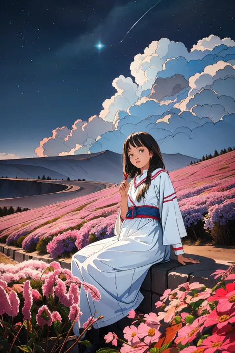 1girl, (melanin art by David Goldblatt:1.3) , masterpiece Water color painting, masterwork Unreal Engine, best quality, hyper detailed, zoomed out of a Festive Romantic ("The Dungeon of Despair":1.3) , Foggy flowers and Orion in background, at Dusk, split diopter, Cel shading, Fearful, Yankeecore, short lighting, Fish-eye Lens, Muted Colors, poster art, behance, dslr, extremely beautiful