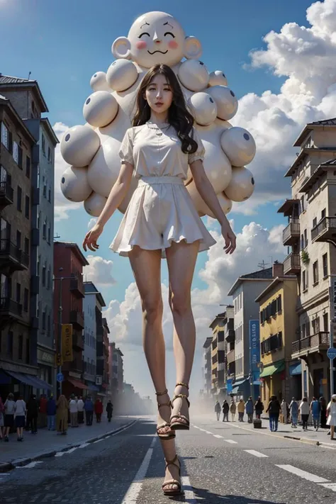 1girl, BEST QUALITY, MASTERPIECE, 8K, SOLO, PHOTOREALISTIC, 1girl, HUGE GOD, FLOATING, GLOWING, CLOUD, LIGHTING, CROWDED, <lora:HugeGodV1:0.3>, kwf, <lora:kwFemaleBeta1_v12:0.7>