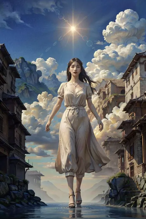 1girl, BEST QUALITY, MASTERPIECE, 8K, SOLO, PHOTOREALISTIC, 1girl, HUGE GOD, FLOATING, GLOWING, CLOUD, LIGHTING, CROWDED, <lora:HugeGodV1:0.7>, kwf, <lora:kwFemaleBeta1_v12:0.3>