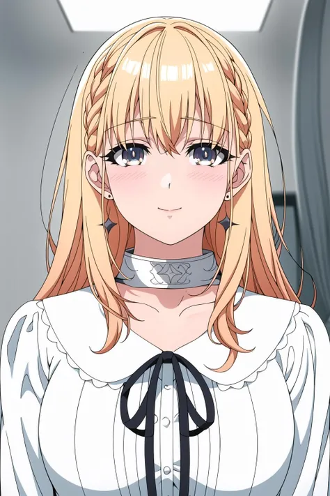 Simple White Background,
choker, long sleeves,black ribbon,white shirt,
<lora:Jess_Butareba-KK77-V1:0.7>,earrings, jewelry,
bangs,blonde hair, blue eyes, long hair,braid,
<lora:Oda_Non_Style-KK77-V2:0.3>,<lora:more_details:0.1>,
1 girl, 20yo,Young female,Beautiful Finger,Beautiful long legs,Beautiful body,
Beautiful Nose,Beautiful character design, perfect eyes, perfect face,expressive eyes,perfect balance,
looking at viewer,(Focus on her face),closed mouth, (innocent_big_eyes:1.0),(Light_Smile:0.3),
official art,extremely detailed CG unity 8k wallpaper, perfect lighting,Colorful, Bright_Front_face_Lighting,White skin,
(masterpiece:1.0),(best_quality:1.0), ultra high res,4K,ultra-detailed,
photography, 8K, HDR, highres, absurdres:1.2, Kodak portra 400, film grain, blurry background, bokeh:1.2, lens flare, (vibrant_color:1.2),professional photograph,
(Beautiful,large_Breasts:1.4), (beautiful_face:1.5),(narrow_waist),