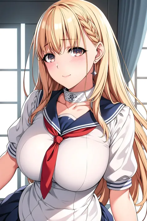 1gyaru,huge breasts,ecchi anime,boy touching her nipples,trembling,blushed,school sailor uniform,adult body,seductive face