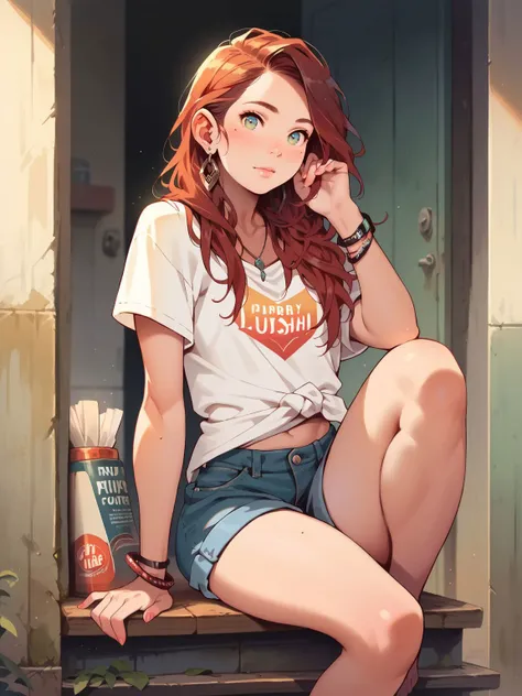 score_9, score_8_up, score_7_up, score_6_up, score_5_up, score_4_up, realistic, flat color, a woman wearing casual clothes in her backyard, rolled shorts, redhead, thick thighs, wide hips, clean, simple, smooth, cute, Niji Style <lora:MeMaXL_V2:0.4> <lora:muk PD6:0.5> <lora:last:0.55> <lora:dusknijixlpony:0.8> <lora:anime_screencap:0.55>