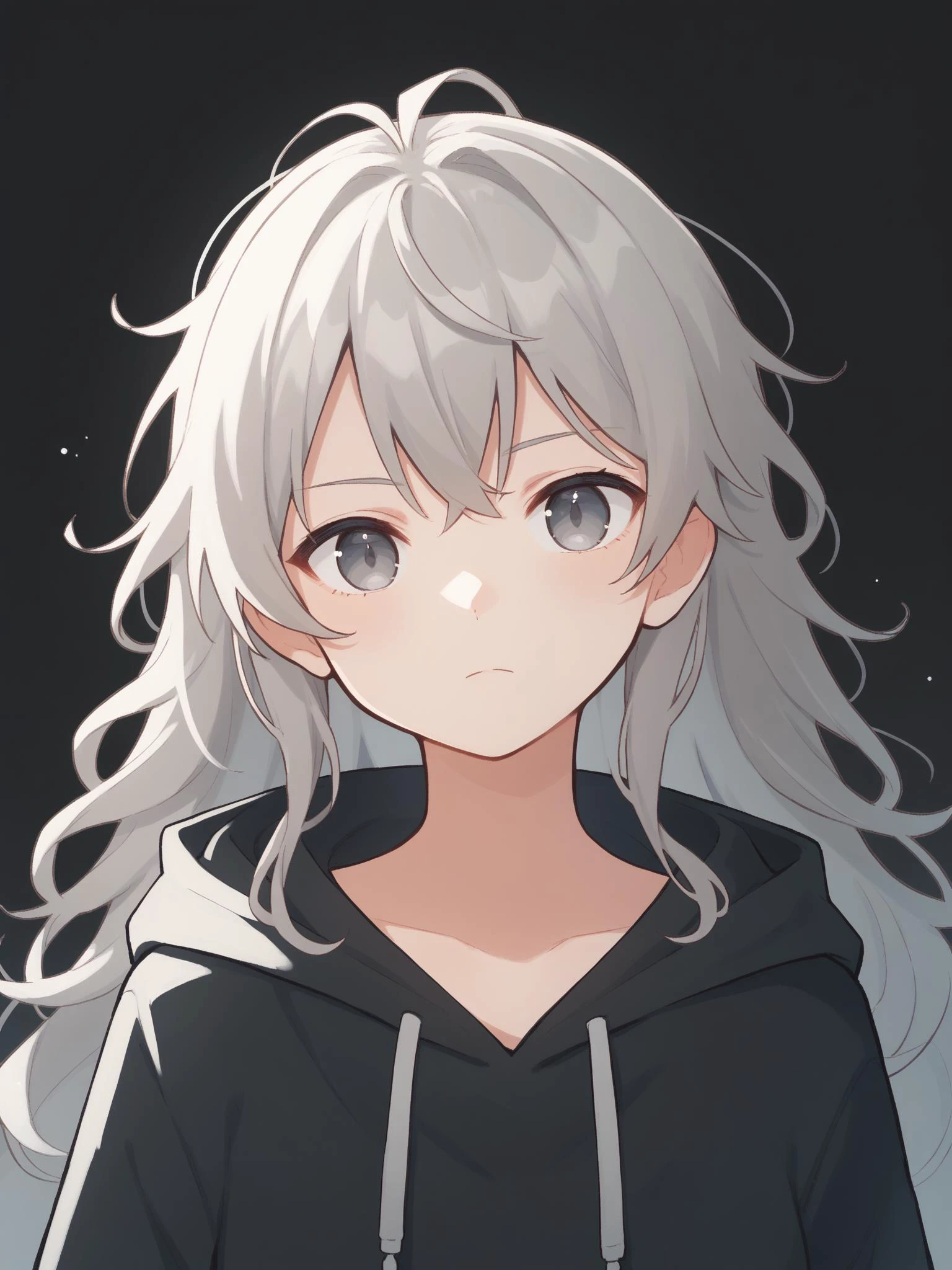 source_anime, score_9, score_8_up, score_7_up, highly detailed, BREAK <lora:last:0.6>, <lora:4th_tail_lora_extract_l:1>
1girl, solo, black hoodie, grey hair, grey eyes, expressionless, portrait, dark background, simple background, very long hair, messy hair, wavy hair,