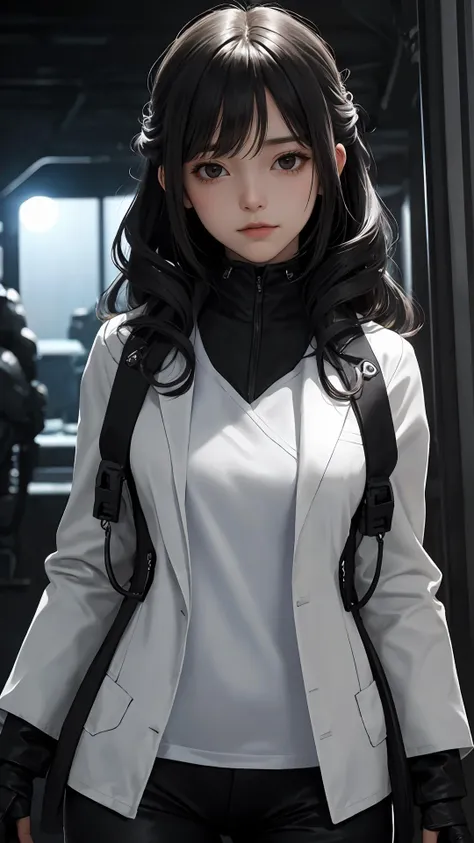 (masterpiece), (best quality), looking at viewer, character on front,
lady, light black eyes, outdoors, fringe, (natural wavy:0.9),
cinematic, (science fiction:1.2),
{Long hair|Shaggy cut|ponytail|pixie cut|top knot|updo|Undercut}, cowboy shot, (black theme),