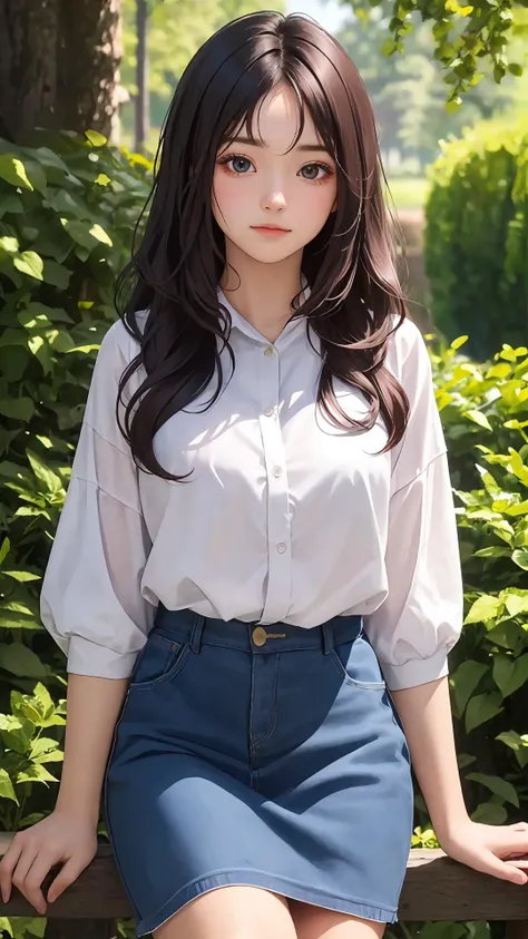 (Long hair with natural waves), (character on front), outdoors, dark hair, dark eyes, lady, masterpiece, best quality, looking at viewer,
day,