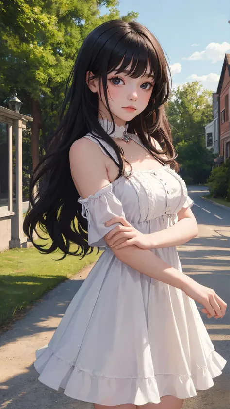 1 girl,petite,realisticlying, The upper part of the body, Nightdress,Realistis,flowering trees,Floating hair, Detailed face