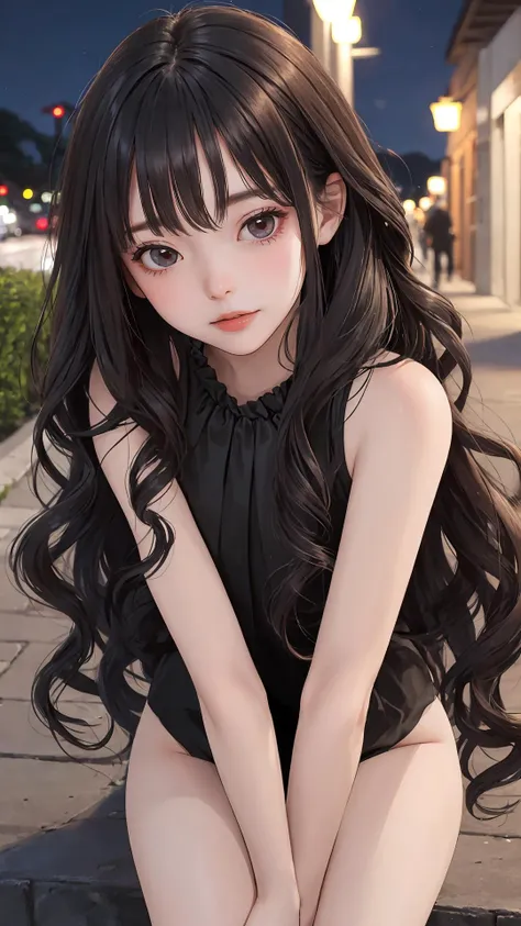 (masterpiece:1.2), (best quality:1.2), night, (looking at viewer), bright skin,
outdoors, fringe,
long hair, (wavy hair),
