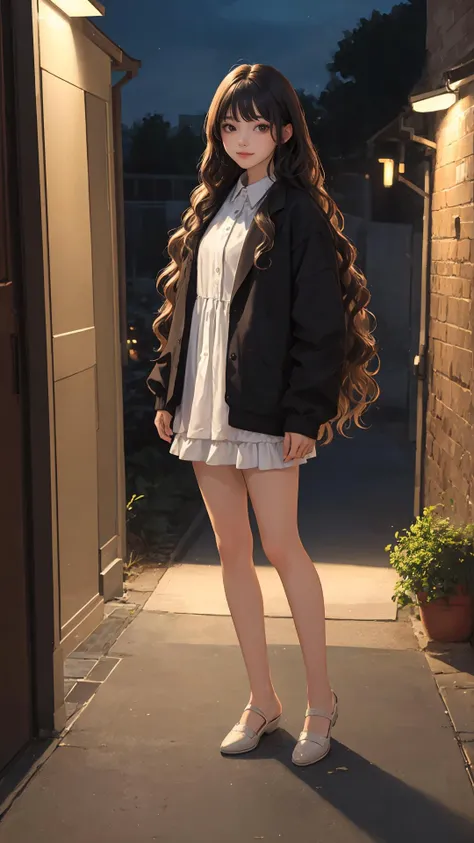 (masterpiece:1.2), (best quality:1.2), night, (looking at viewer), bright skin, full body, 
outdoors, fringe,
long hair, (wavy hair),