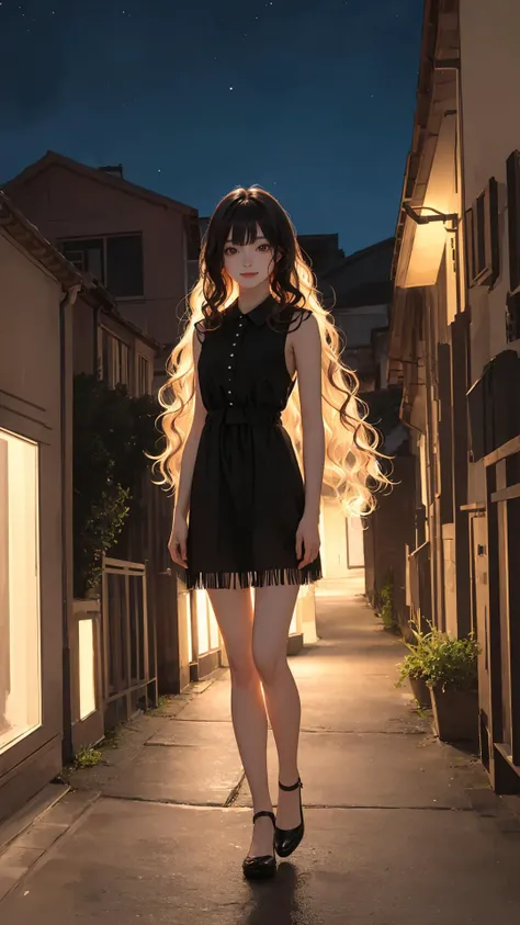 (masterpiece:1.2), (best quality:1.2), night, (looking at viewer), bright skin, full body,
outdoors, fringe,
long hair, (wavy hair),