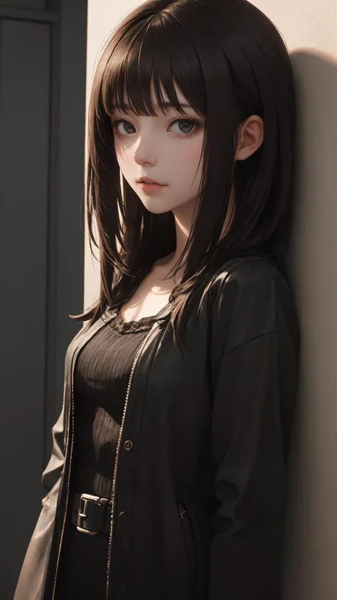 masterpiece, best quality, lady, (character on front), dark hair, dark eyes, cinematic, looking at viewer,