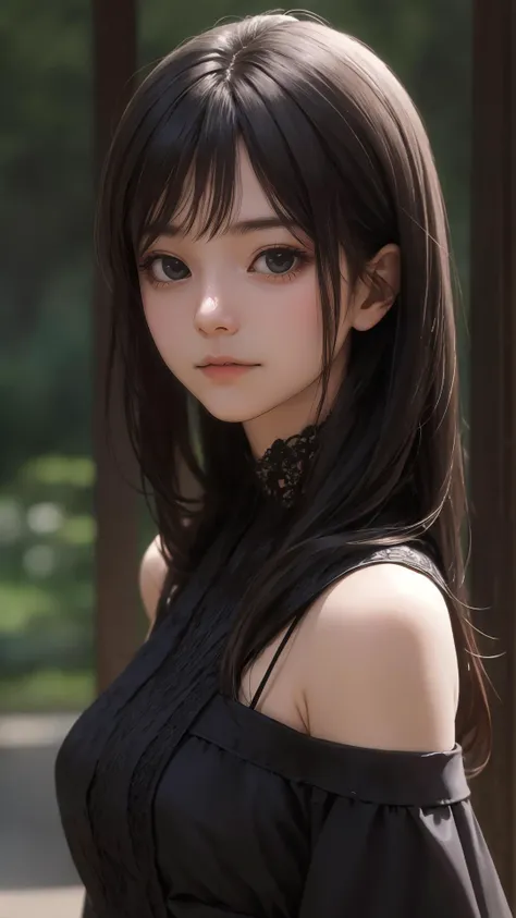 lady,looking at viewer,(cinematic:0.7),depth of field,(realistic),dark hair, dark eyes,