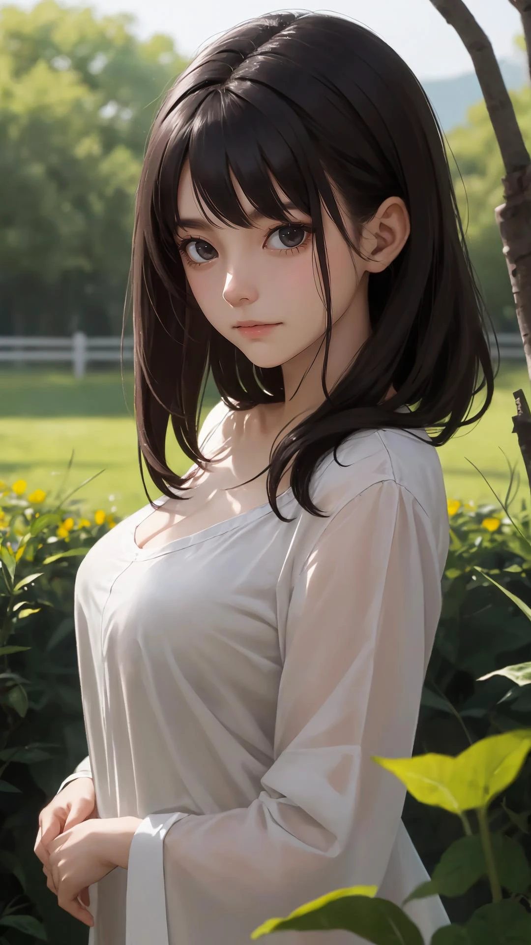 (lady:1.2),looking at viewer,(cinematic:0.7),depth of field,dark hair, dark eyes,
outdoors,