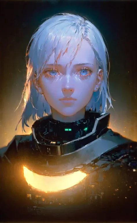 (editorial close-up portrait of cyber ghost), hack, code, cyborg, sci-fi, sharp focus, dof, bokeh, extremely detailed, intricate, realistic, (film grain), cinematic, POV, shot on nikon d850, film stock photograph, 4 kodak portra 400, f1.6 lens, rich colors, hyper realistic, lifelike texture, dramatic lighting, cinestill 800