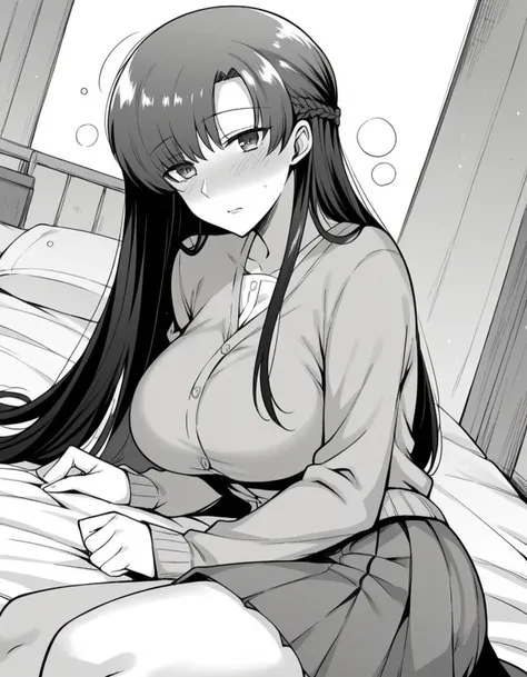 score_9, score_8_up, score_7_up, source_anime,
yukakanade, <lora:yuka-kanade-manga-ponyxl-lora-nochekaiser:1>,
yuka kanade, long hair, large breasts, monochrome, braid, greyscale,
blush, skirt, thighs, pleated skirt, miniskirt, cardigan, long sleeves,
indoors, bed, bed room, on side, blush, drunk,
cowboy shot, looking at viewer, solo, dutch angle,