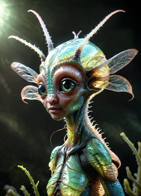 cute adorable alien insectoid-(woman:1.2) with Long Horns, transparent nodules, highly detailed alien wildlife photography, intricate biological detail <lora:TheWeirdies:0.72> TheWeirdies, <lora:MJ52:0.4> <lora:ip-adapter-faceid-plusv2_sdxl_lora:1> no nipples, , subsurface scattering, Photorealistic, Hyperrealistic, analog style, realistic, film photography, soft lighting, heavy shadow