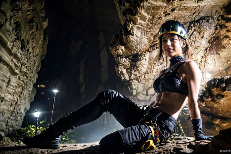 <lora:sondoong-000010:0.8>, cave, sondoong, plant, ((Helmet, Headlamp, Knee pads, Gloves, Boots, Climbing gear, Harness, )),
1girl, a stunning photo with beautiful saturation, ultra high res,(realistic:1.4)),deep shadow,(best quality, masterpiece), pale skin, dimly lit, shade, flustered, blush, highly detailed, ((upper body:0.8)), skinny, BREAK depth of field, film grain, wrinkled skin, looking at viewer, knee, warm smile,, (masterpiece,best quality:1.5)