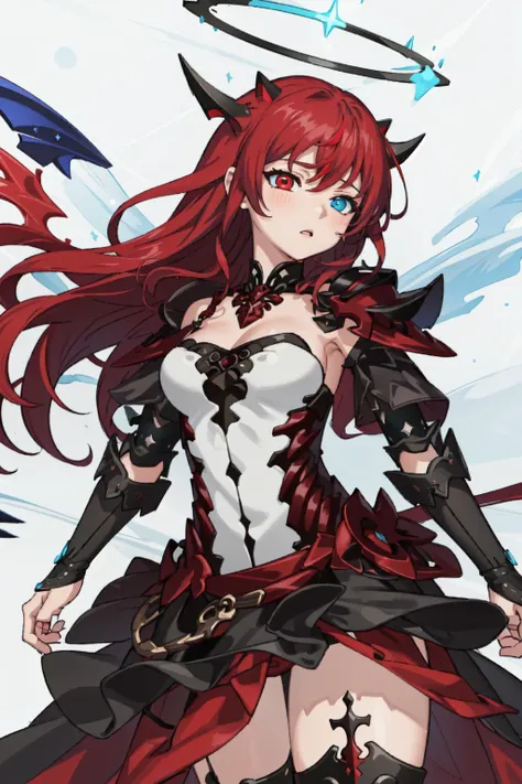 best quality, intricate details,
1girl, Irys \(hololive\), (dichromia red and blue eyes), (long red hair:1.2), heterochromia, multicolored eyes, horns, halo, <lora:Irys768-000012:1>
<lora:war_glamv1.1:0.8> War_Glam, wearing War_Glam, red armor, plate armor, boobplate, seraphim,