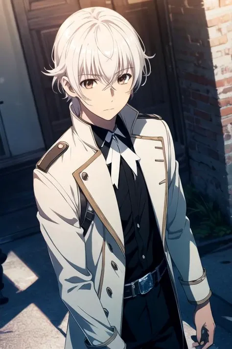 allenwalker, <lora:allen walker hallow s1-lora-nochekaiser:1>,
allen walker, (purple eyes:1.1), white hair, male focus, scar, facial mark,
BREAK uniform, military, military uniform,
BREAK outdoors, city, starry sky, night, moon,
BREAK looking at viewer, (cowboy shot:1.5),
BREAK <lyco:GoodHands-beta2:1>, (masterpiece:1.2), best quality, high resolution, unity 8k wallpaper, (illustration:0.8), (beautiful detailed eyes:1.6), extremely detailed face, perfect lighting, extremely detailed CG, (perfect hands, perfect anatomy),