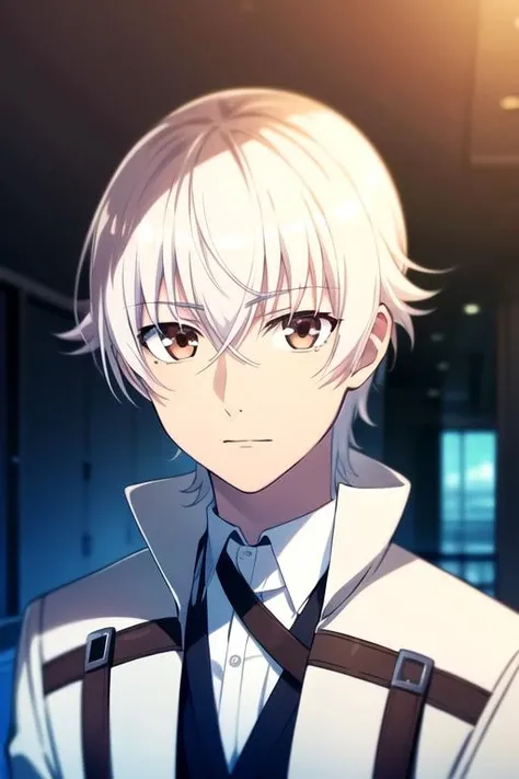 masterpiece, best quality, , 1boy, solo, male focus, looking at viewer, upper body, depth of field, , , <lora:yashiro_isana:0.68>, yashiro_isana, white hair, brown eyes, , tam, post-apocalyptic, 8k resolution