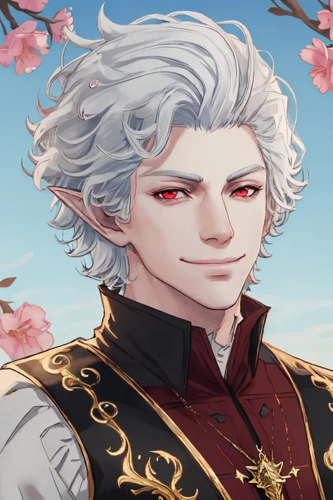 handsome man, red eyes, white hair, pointy ears, smirk,
masterpiece, high quality,
<lora:AstarionBG-10 (1):0.8>