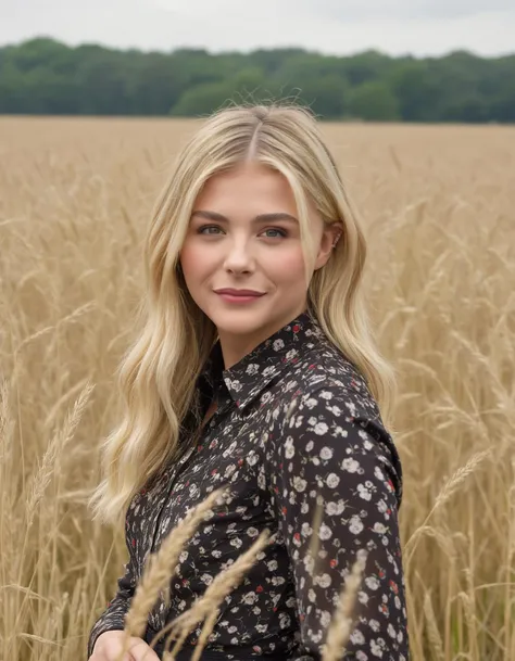 RAW candid cinema, ((ohwx woman)) portrait in a field, 16mm, ((remarkable color)), (ultra realistic) <lora:moretz_lora_sdxl_64:0.90>