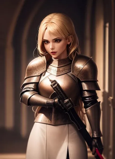 1girl, action scene, (upper body:1.2) portrait of (beautiful paladin princess:1.2) with (paladin hammer in her hands:1.1), (ivory skin_color:1.2), beautiful face, (blonde braided hair:1.2), (lips:1.1), yellow eyes, athletic, (wide hips:0.9), (thick thighs:0.9), (short white skirt:1.2), (light leather armor:1.2), (black corset:0.9), frills, golden atmosphere, medieval, fantasy, hdr, volumetric lighting, cinematic lighting and shadows, very detailed, cinematic, tall, <hypernet:sxz-snyderstyle-v1-800:1.0>