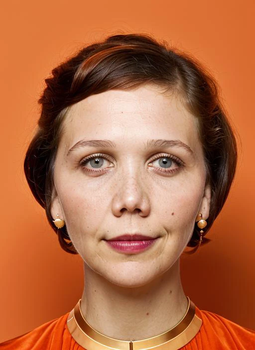 portrait of ((sks woman)) , by Henri Cartier-Bresson, <lora:lora-small-maggie-gyllenhaal-v1:0.7> <lora:locon_maggiegyllenhaal_v1_from_v1_64_32:0.6>, supermodel, portrait of ((sks woman)) by Flora Borsi, style by Flora Borsi, bold, bright colours, orange Mohawk haircut, ((Flora Borsi))