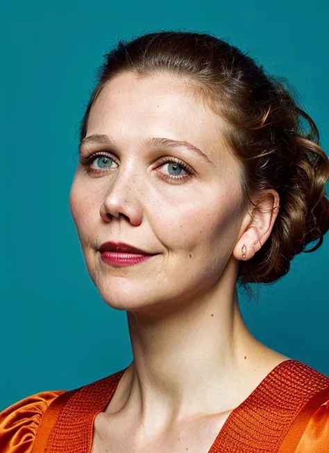 portrait of ((sks woman)) , by Annie Leibovitz, <lora:lora-small-maggie-gyllenhaal-v1:0.7> <lora:locon_maggiegyllenhaal_v1_from_v1_64_32:0.6>, supermodel, portrait of ((sks woman)) by Flora Borsi, style by Flora Borsi, bold, bright colours, orange Mohawk haircut, ((Flora Borsi))