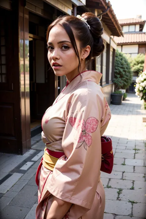 street fashion photography photo of JenniferMendez, (wearing uchikake (wedding kimono):1.3), zoo, upper body, hard light, eye level, <lora:JenniferMendez:1>