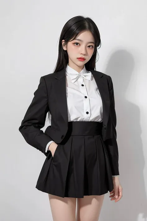 1girl, black  random formal attire, white background,   <lora:bllncp-04:1>