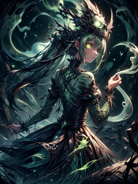 (masterpiece,ultra-detailed,best quality,8K,illustration,shaved:1.2),(petite girl:1.2) <lora:add_detail:1.5>, <lora:GhostPirateWorld:0.8> ghostpirateworld,(ghost,ghost girl,dress,horror,darkness,glowing eyes,green and blueglowing:1.2) ,magic effect,from behind,leading,full body