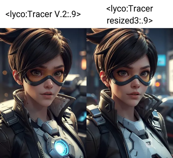 portrait of tracer, close up, 3d, CGI, Render, realistic, realism, photorealism, photo-realistic, high contrast, (photorealistic:1.4), (perfect female figure), 8k high definition detailed realistic, (best quality, masterpiece:1.2), photon mapping, radiosity, physically-based rendering, best quality, highly detailed, 1girl,tracer (overwatch) , brown jacket,dark brown spiky hair, orange leggings, bodysuit (tracerow), futuristic city background , (visor, googles), <lyco:Tracer V.2:.9>