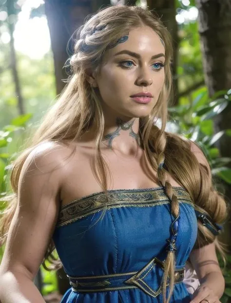 sif, blue dress, walking through woods, long hair, (8k, RAW photo, best quality, masterpiece:1.2),ultra-detailed, (high detailed skin:1.2), 8k uhd, dslr, soft lighting, high quality, <lora:Sif_GoWR_v3:0.75>
