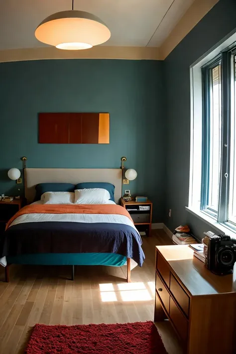 a bedroom scene, scifi movie colors, 8k uhd, dslr, soft lighting, high quality, film grain