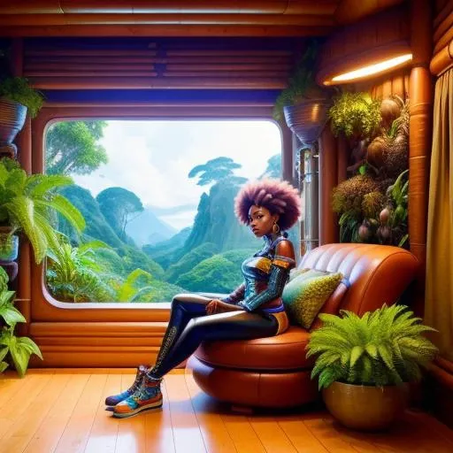 a beautiful afropunk woman, style_solarpunk, High Detail, Sharp focus, trending on artstation, Digital art,