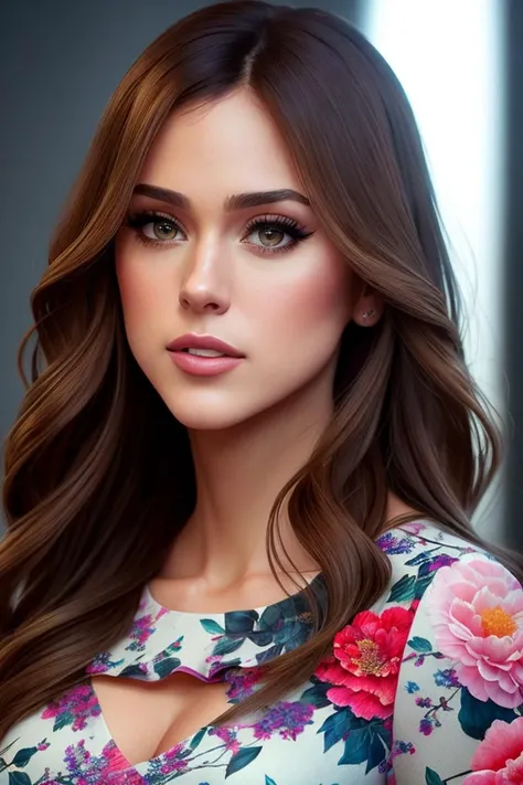 photo of (yan3tgarc1a:0.99), a woman as a tv host, (weatherwoman), (in a tv studio), (presentig a weather forecast), modelshoot style, (extremely detailed CG unity 8k wallpaper), photo of the most beautiful artwork in the world, professional majestic oil painting by Ed Blinkey, Atey Ghailan, Studio Ghibli, by Jeremy Mann, Greg Manchess, Antonio Moro, trending on ArtStation, trending on CGSociety, Intricate, High Detail, Sharp focus, dramatic, photorealistic painting art by midjourney and greg rutkowski, (sexy floral dress with neckline), ((looking at viewer)), (detailed pupils:1.3), (modern outfit:1.2)