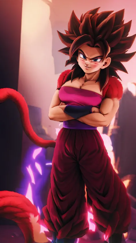 Caulifla, 1girl, (((SSj4, super saiyan 4, black Hair,))), BREAK, (((red fur on arms and chest, ))), (((Tail))), (((red body fur))), BREAK, <lora:Caulifla:1>
pink tube top, strapless, purple baggy pants, grey bracers, grey boots, BREAK, <lora:Primitive Saiyan Woman:0.5> <lora:furry_female:0.5> <lora:Son Goku - Dragon Ball:.7> <lora:dbgt_gogeta:.5>, masterpiece, best quality, hyperrealistic, extremely detailed, highly quality, 4k, sharp focus, professional photograph, sharp focus, award winning, cinematic lighting, octane render, unreal engine, volumetrics dtx, Wallpaper,
