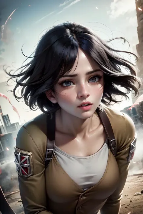 (masterpiece), (best quality), HDR, intricate detail, 1girl, solo focus, skin imperfection, skindentation, perfect face, puffy face, beautiful face, big eyes, puffy eyes, perfect eyes, eyelashes, Mikasa Ackerman from attack on titan