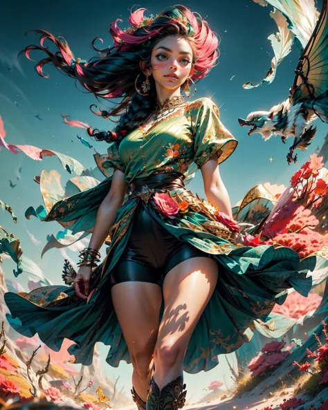 from below,
(medium shot:1.3), one beautiful (girl), look at viewer, front view,
(strong wind:1.2),
(walking:1.4),
coral-twin_braids, brown-skin,
huge breast, thin waist, (delicate hands), (wide pelvis, upper leg),
intricate camouflage_green-color habit,
(strong wind:1.4), (sparkle:1.4)
desert-background,
delicate, realistic details, sharp focus, detailed skin,clear image <lora:flowing-fabrics:0.7> <hypernet:stylizaraBeautiful_v10:0.75>