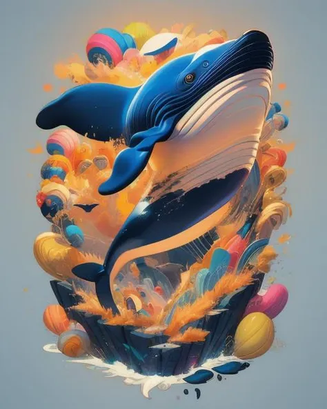 Amanda Sage style, A (whale), bold colors, high contrast, detailed, high quality